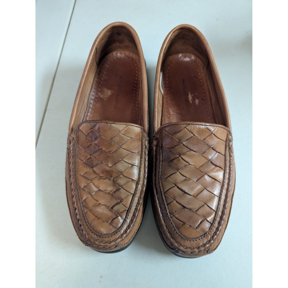 Johnston & Murphy Men's Size 10 Woven Leather Loafers Brown Driving‎ Moccasins